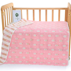 Pink Fish 6-Layer Muslin Baby Blanket | Soft Cotton Bedding | 110x110cm | Infants & Toddlers