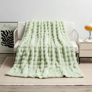 Green 130x160cm Plush Toscana Rabbit Hair Throw Blanket | Soft Flannel Fleece | All Seasons | Couch & Bed