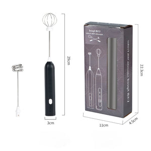 Black Electric Milk Frother Handheld | USB Rechargeable Milk Foamer with 2 Whisks | Perfect for Coffee, Lattes & Cappuccinos