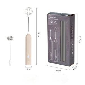 Khaki Electric Milk Frother Handheld | USB Rechargeable Milk Foamer with 2 Whisks | Perfect for Coffee, Lattes & Cappuccinos