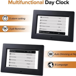 White Crystal Clear Day Clock | 7-Inch | Auto Dimming | Voice Assist | Senior-Friendly Design