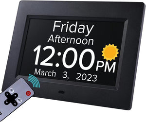 Black Crystal Clear Day Clock | 7-Inch | Auto Dimming | Voice Assist | Ideal for Seniors