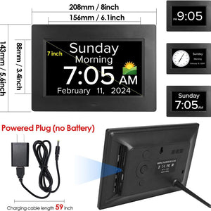 Black Crystal Clear Day Clock | 7-Inch | Auto Dimming | Voice Assist | Ideal for Seniors