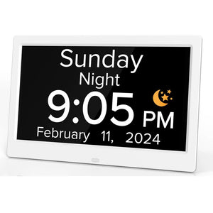 White 10.1-Inch Digital Clock | Medication Reminders & Multi-Function Alarm | Ideal for Elderly Care