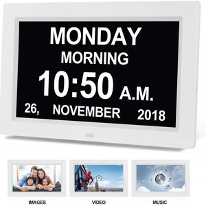 White 10.1-Inch Digital Clock | Medication Reminders & Multi-Function Alarm | Ideal for Elderly Care