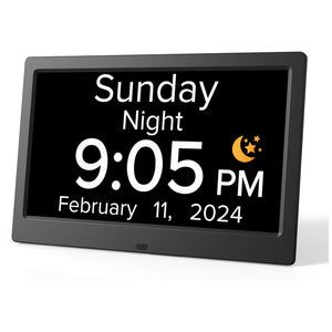 Black 10.1-Inch Digital Clock | Medication Reminders & Multi-Function Alarm | Ideal for Elderly Care