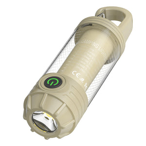 2 PCS Khaki Portable Outdoor Camping Light with 6 Modes & Keychain Hook | Multi-Source Mini Flashlight | IPX4 Waterproof