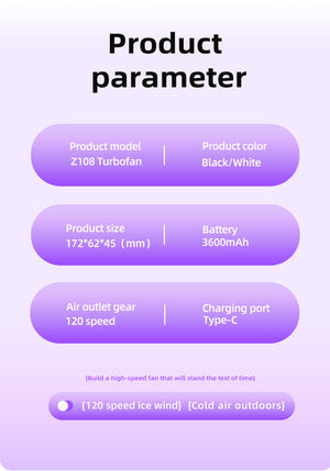 Handheld Fan | Purple | 120-Speed Display | USB Rechargeable | Outdoor Cooling