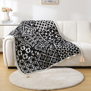 Bohemian Sofa Throw Blanket | Black Faux Cashmere | 130x170cm | 850g | Office Nap & AC Cover