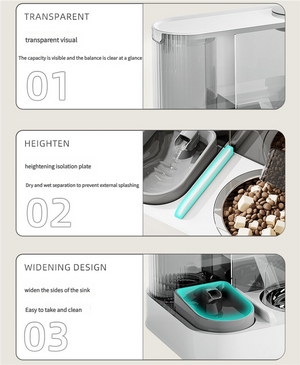 2-in-1 Automatic Pet Feeder & Water Bowl | Stainless Steel Bowl | Grey