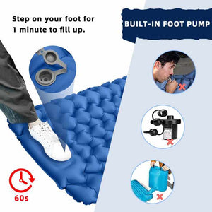 Outdoor Inflatable Mat | Portable | Foot Pump Sleeping Pad | Camping | Blue