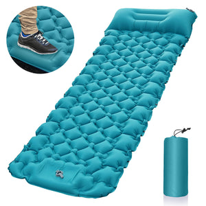 Outdoor Inflatable Mat | Portable | Foot Pump Sleeping Pad | Camping | Peacock Blue