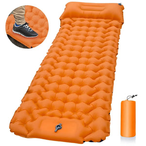 Outdoor Inflatable Mat | Portable | Foot Pump Sleeping Pad | Camping | Orange