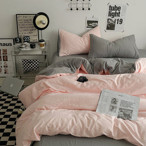 Pink-Grey Bedding Set | 1.5m Bed | 4-Piece | Duvet Cover 200x230cm | Stylish Contrast