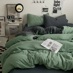 Green-Dark Grey Bedding Set | 4-Piece | 1.5m Bed | Duvet Cover 200x230cm | Bold and Calm