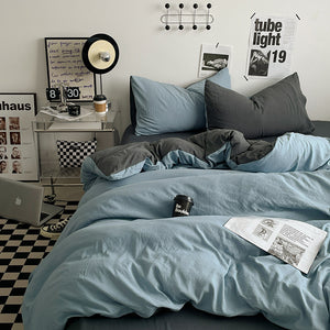 Light Blue-Grey Bedding Set | 4-Piece | 1.5m Bed | Duvet Cover 200x230cm | Soft and Neutral