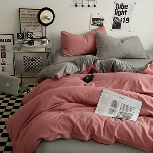 Pink-Grey Bedding Set | 4-Piece | 1.5m Bed | Duvet Cover 200x230cm | Subtle Tone Combination