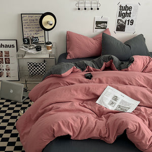 Pink-Dark Grey Bedding Set | 4-Piece | 1.5m Bed | Duvet Cover 200x230cm | Stylish Contrast