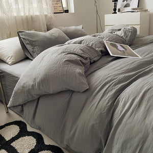 Light Grey Bedding Set | Solid Color | 4-Piece | 1.5m Bed | Duvet Cover 200x230cm | Modern Look