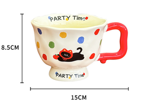 Polka Pet Kitten Cute Ceramic Mug | 370ml | Kawaii Coffee Tea Cup | Home Use