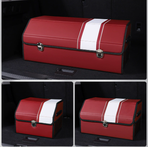 Extra Large Wine Red-White Foldable Car Trunk Storage Box | Large Capacity | Insertable Rear Organizer