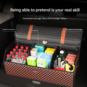 Extra Large Wine Red-White Foldable Car Trunk Storage Box | Large Capacity | Insertable Rear Organizer