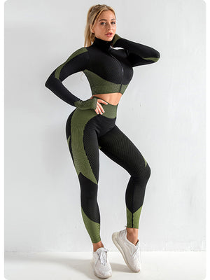 Purple High Waist Yoga Set | 3-Piece | Sports Bra, Long Sleeve, Leggings | Workout Wear | Size XXXXL