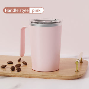 Pink Portable Automatic Mixing Coffee Cup | Stainless Steel Magnetic Stirrer | Handle Style