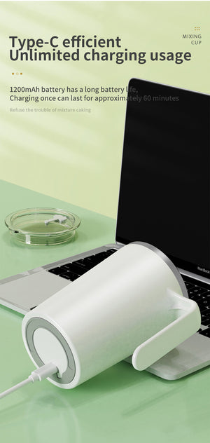 White Portable Automatic Mixing Coffee Cup | Stainless Steel Magnetic Stirrer | Handle Style