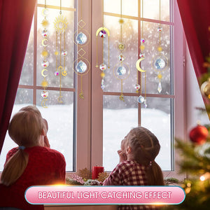 (Style 1) 4 Pcs Crystal Wind Chimes | Sun Catcher | Star Moon Dream Catcher | 30cm for Window