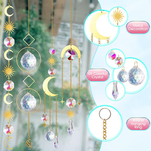(Style 1) 4 Pcs Crystal Wind Chimes | Sun Catcher | Star Moon Dream Catcher | 30cm for Window