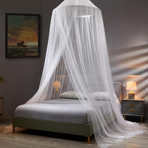 White Hanging Princess Bed Canopy Mosquito Net | Dome Bedding | Fits 1.8m-2m Beds