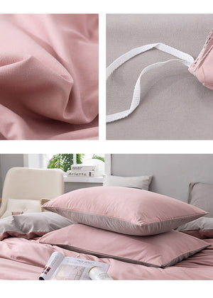 Light Brown-White Stitching Bedding Set | Ultra-Soft Solid Color | 4-Piece | Queen Size | Comfortable Fit