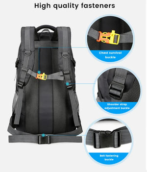 Black Hiking Backpack | High-Capacity Nylon | Outdoor Gear | Multi-Functional Design