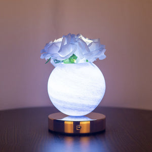 Blue Dreamy Rose Planet Lamp Night Light | Elegant 21cm | USB-Charged | 3-Color Touch Dimming Decor Gift