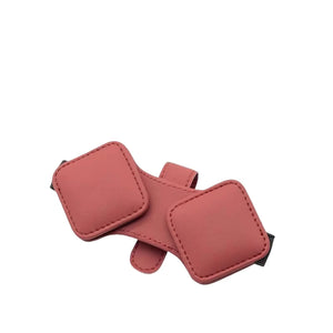 2 Pcs Red Car Sun Visor Glasses Holder Clip with Dual Magnetic Clamps | PU Leather | Anti-Slip | Multi-Functional Storage