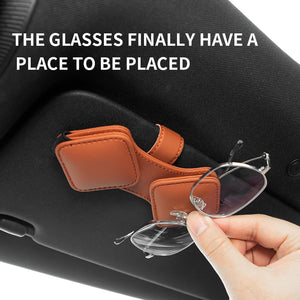 2 Pcs Black Car Sun Visor Glasses Holder Clip with Dual Magnetic Clamps | PU Leather | Anti-Slip | Multi-Functional Storage