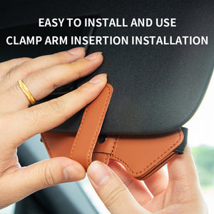 2 Pcs Black Car Sun Visor Glasses Holder Clip with Dual Magnetic Clamps | PU Leather | Anti-Slip | Multi-Functional Storage