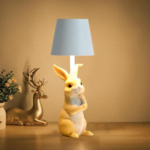 Yellow Bunny White Lampshade Adorable Rabbit Resin Table Lamp | 3-Color LED | USB Rechargeable | Touch Dimming