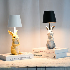 Yellow Bunny White Lampshade Adorable Rabbit Resin Table Lamp | 3-Color LED | USB Rechargeable | Touch Dimming