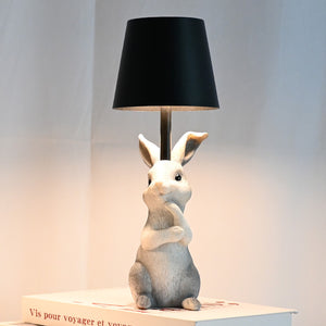 Grey Bunny Black Lampshade Adorable Rabbit Resin Table Lamp | 3-Color LED | USB Rechargeable | Touch Dimming