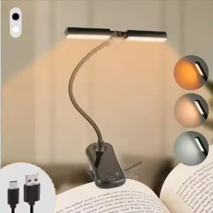 Black Rechargeable Dual-Head Clip-On Book Light | Touch Control Reading Lamp with Eye Protection