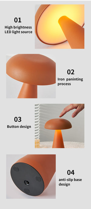 Bronze Metal Mushroom Table Lamp | Rechargeable Touch Control Ambient Light with Remote