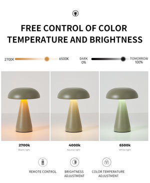 Rose Gold Metal Mushroom Table Lamp | Rechargeable Touch Control Ambient Light with Remote