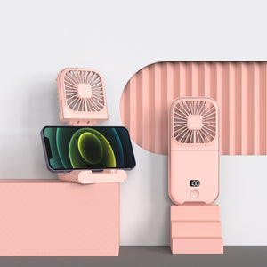 Pink Portable Handheld Fan | Neck Strap & Phone Stand