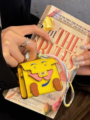 Yellow Mini Bag Earphone Case | Stylish Keychain Pouch for Headphones