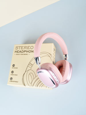 Pink Comfortable Bluetooth Over-Ear Headphones | Soft Earmuffs | Foldable Design | Stereo Sound