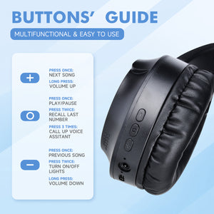 Khaki Wireless Gaming Headphones with Lights | Foldable Design | 40mm Drivers | Comfortable