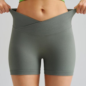 Grass Green Gray Yoga Shorts | Seamless | High Waist | Tummy Control | Size M