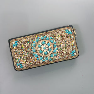Beige Sunflower Ethnic Style Beaded Clutch | Handmade Retro Wallet | Style 5